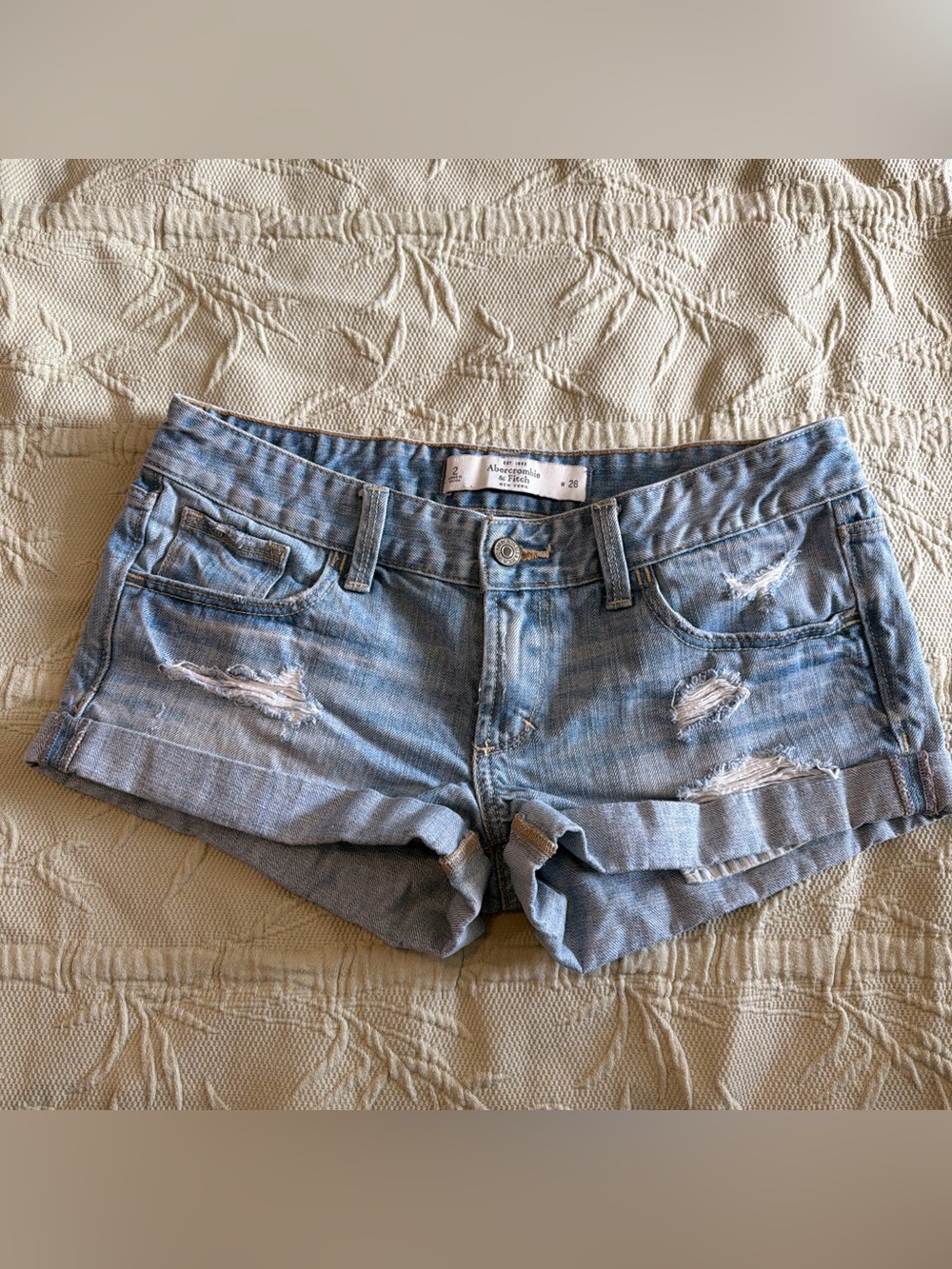 Abercrombie & Fitch Faded Light Blue Ripped Denim Shorts